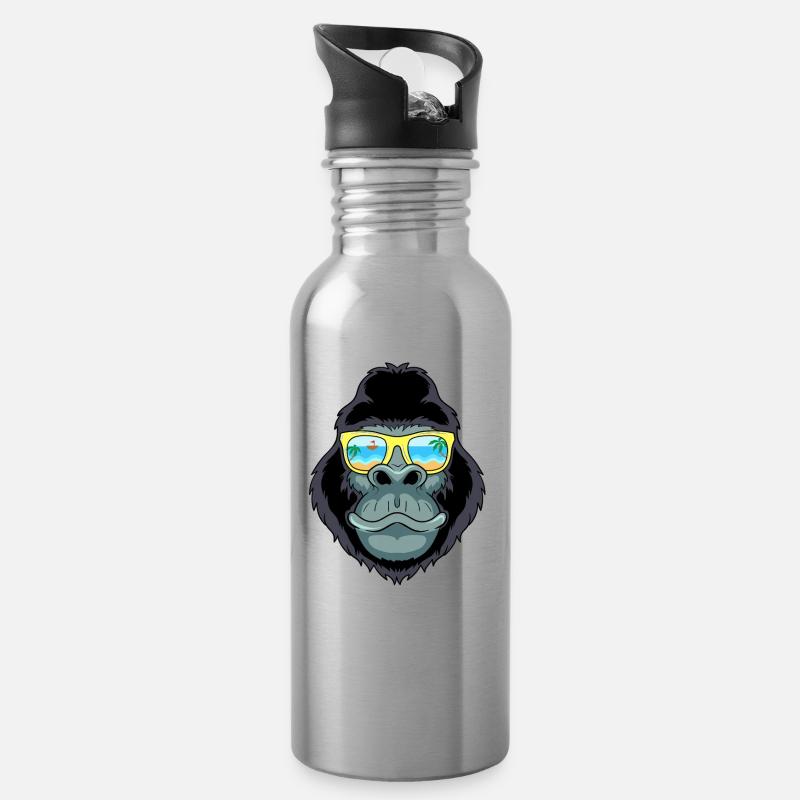 Gorialla singe lunettes de soleil été plage vacances - Gourde avec paille intégrée - argent clair