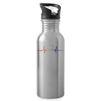 Lgbt Pride Heartbeat - Water bottle with straw - silver - Right