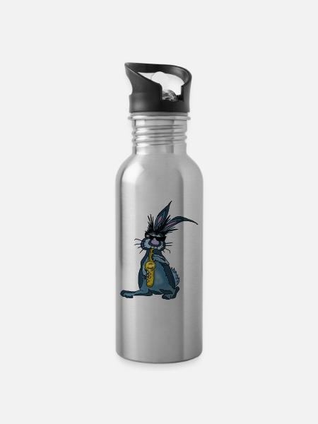 Hase Saxophon - Trinkflasche mit integriertem Trinkhalm - Lightsilver
