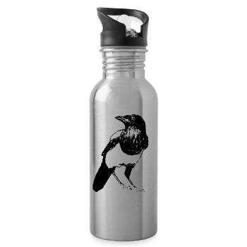 Elster Vogel | Magpie Bird - Trinkflasche mit integriertem Trinkhalm - Lightsilver - Rechts