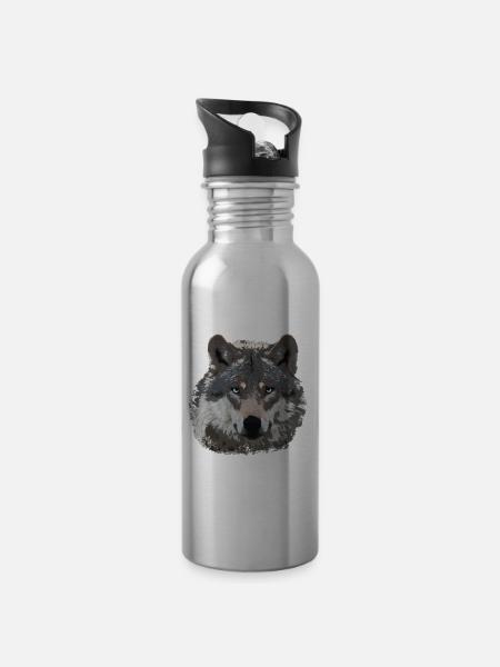 Wolf Fans Design Classique - pour les amateurs de loups - Gourde avec paille intégrée - argent clair