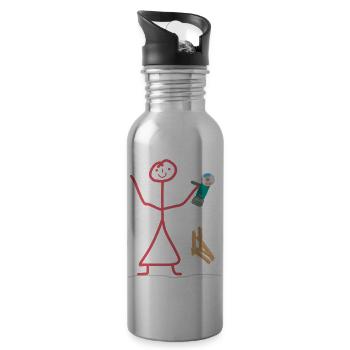 Strichmännchen Winkelschleifer Frau Strichfrau - Water bottle with straw - silver - Right