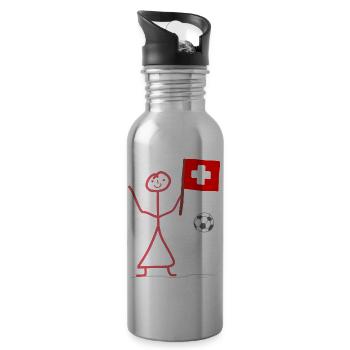 Fußball Frau Schweiz Strichfrau spielen Wettkampf - Trinkflasche mit integriertem Trinkhalm - Lightsilver - Rechts