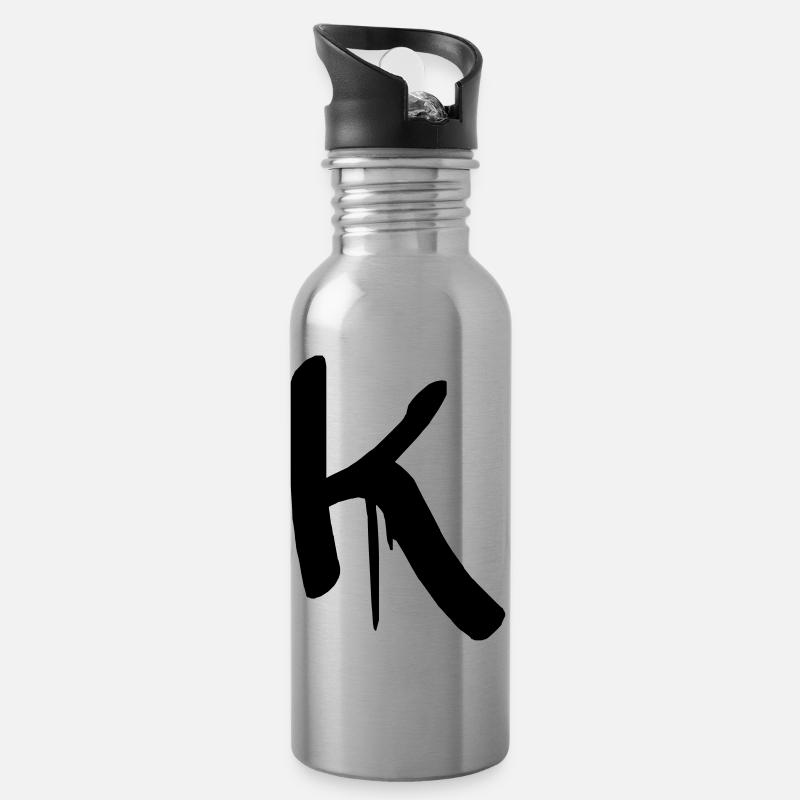 buchstabe K - Trinkflasche mit integriertem Trinkhalm - Lightsilver