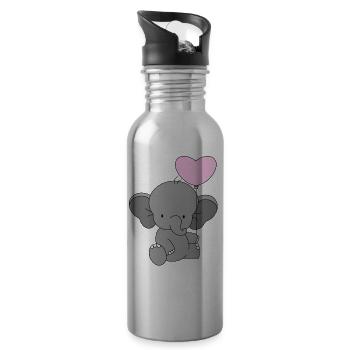 Baby Elefant mit Herz Ballon💗 - Trinkflasche mit integriertem Trinkhalm - Lightsilver - Rechts