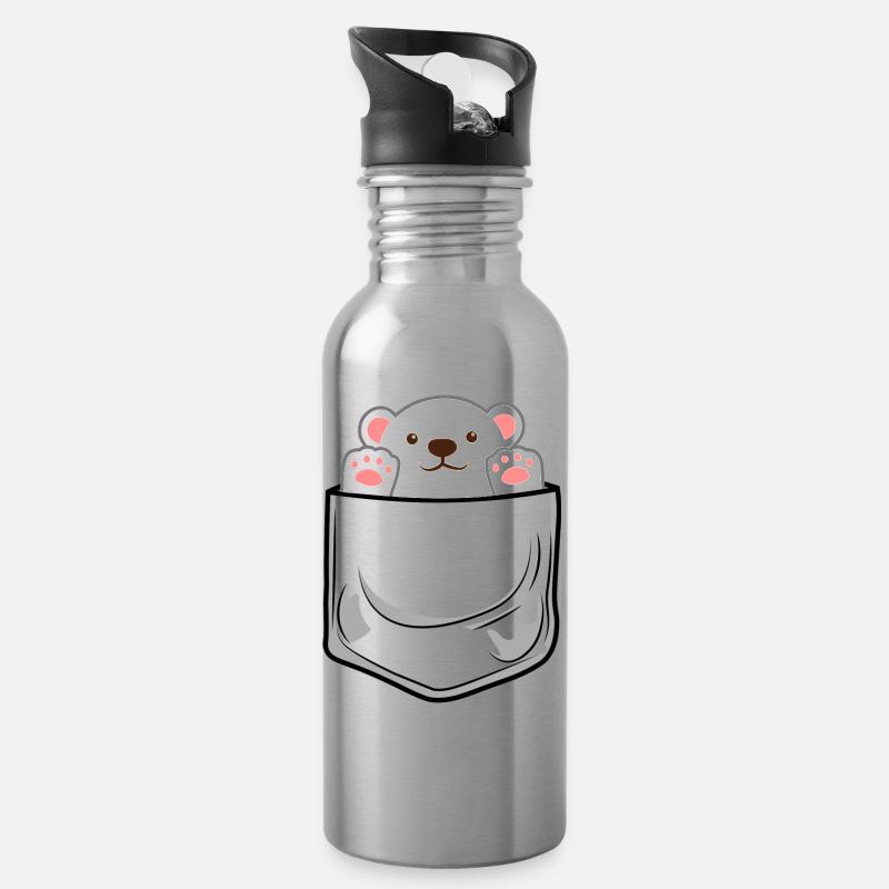 Eisbär Polarbär Bär In Brusttasche Hemdtasche - Trinkflasche mit integriertem Trinkhalm - Lightsilver