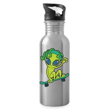 Skateboard Alien - Water bottle with straw - silver - Right