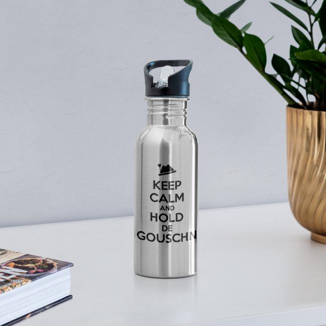 Keep calm and hold de Gouschn - Trinkflasche mit integriertem Trinkhalm