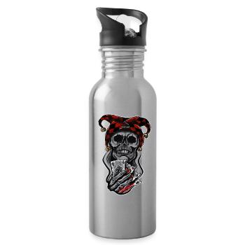Harlekin/ Schädel/ Joker - Trinkflasche mit integriertem Trinkhalm - Lightsilver - Rechts