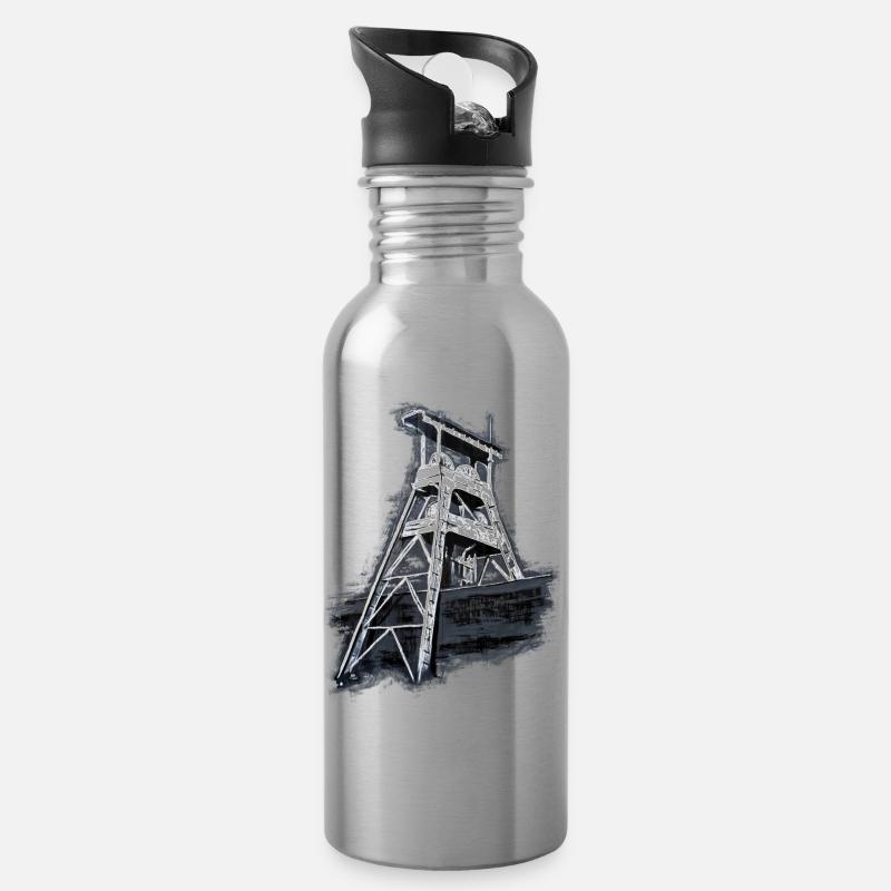 Herten Zeche Ewald Schacht 7 - Trinkflasche mit integriertem Trinkhalm - Lightsilver