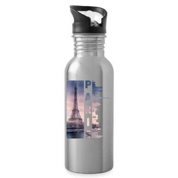Paris France Ville Skyline Accueil Amour - Gourde avec paille intégrée - argent clair - Droite