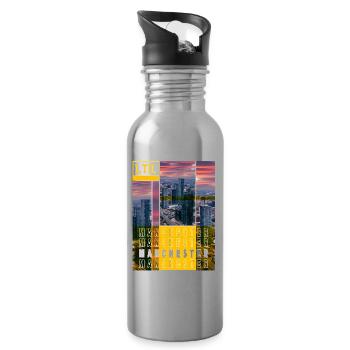 Manchester England UK City Skyline Home Love - Water bottle with straw - silver - Right