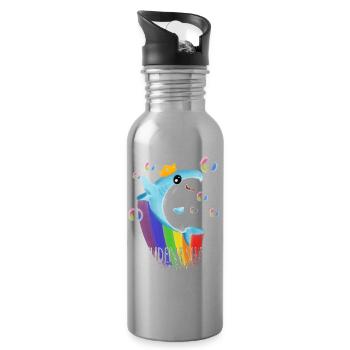 Student Shark Do Do Do Do Doo - Water bottle with straw - silver - Right
