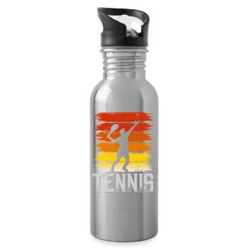 Tennis Tennis Player Ball Sport Vintage Retro - Water bottle with straw - silver - Right