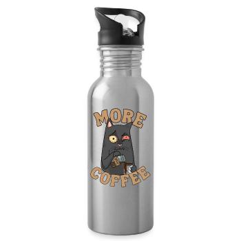 Kaffee Katze lustiger Spruch Müde Katze Kaffee - Trinkflasche mit integriertem Trinkhalm - Lightsilver - Rechts