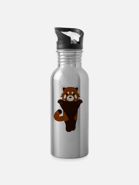 Red panda standing - Water bottle with straw - silver