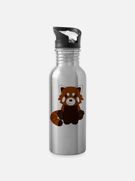 Panda roux - Gourde avec paille intégrée - argent clair