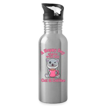 Kaffee Katze kawaii Kaffee und Katzen Liebhaber - Trinkflasche mit integriertem Trinkhalm - Lightsilver - Rechts