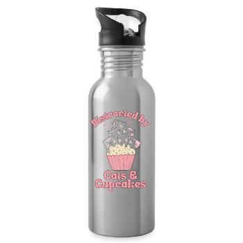 Katze Cupcake kawaii Cupcake und Katzen Liebhaber - Trinkflasche mit integriertem Trinkhalm - Lightsilver - Rechts