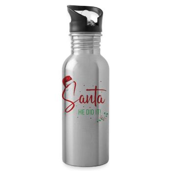 Santa He Did It! Funny Christmas Couples T-Shirt R - Trinkflasche mit integriertem Trinkhalm - Lightsilver - Rechts