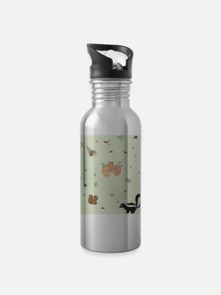 Animaux forêt - Gourde avec paille intégrée - argent clair