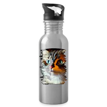 Katzengesicht - Trinkflasche mit integriertem Trinkhalm - Lightsilver - Rechts
