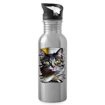 Katzengesicht - Trinkflasche mit integriertem Trinkhalm - Lightsilver - Rechts