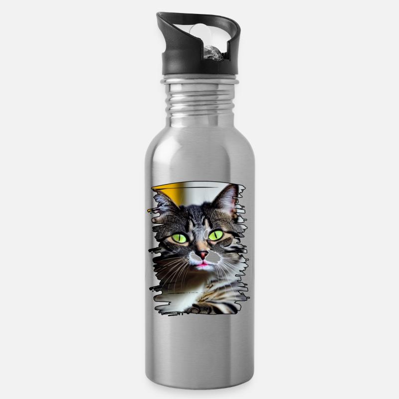 Katzengesicht - Trinkflasche mit integriertem Trinkhalm - Lightsilver