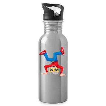 Pixel Breakdance B-Boy | Retro 8-Bit Hip Hop - Trinkflasche mit integriertem Trinkhalm - Lightsilver - Rechts