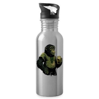 Beer Chimpanzee with Hops Shirt - Water bottle with straw - silver - Right