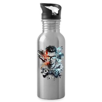 Cool gamer in a colorful design - Water bottle with straw - silver - Right