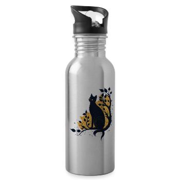 Chat noir sur branche d’arbre - Gourde avec paille intégrée - argent clair - Droite