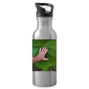 Die Hand am Leben - Trinkflasche mit integriertem Trinkhalm - Lightsilver - Rechts