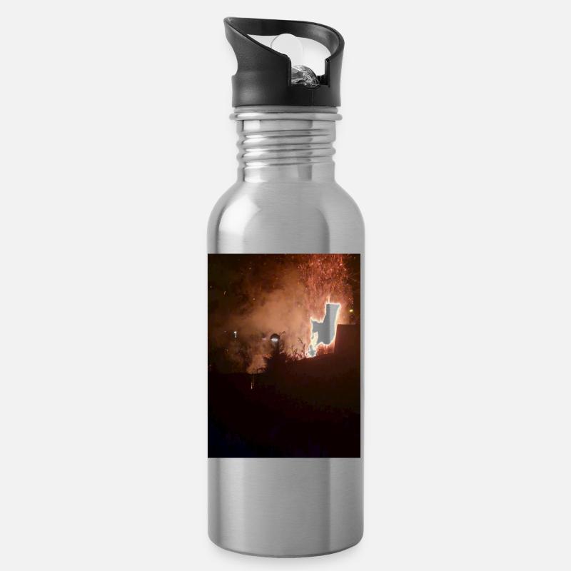 Night fire - Trinkflasche mit integriertem Trinkhalm - Lightsilver