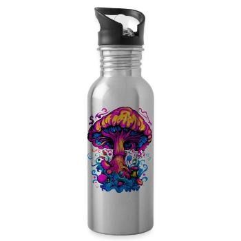 Psychedelischer Pilz - Trinkflasche mit integriertem Trinkhalm - Lightsilver - Rechts