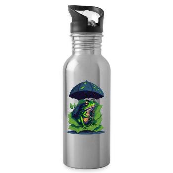 Frog with Umbrella Cute Frogs Cool - Water bottle with straw - silver - Right