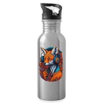 Fuchs mit Kopfhörern Füchse Liebhaber Tiere - Trinkflasche mit integriertem Trinkhalm - Lightsilver - Rechts