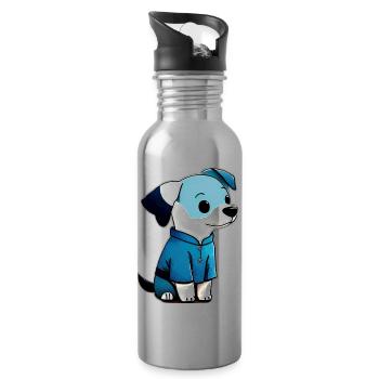 Netter kleiner Hund in blauer Jacke - Trinkflasche mit integriertem Trinkhalm - Lightsilver - Rechts