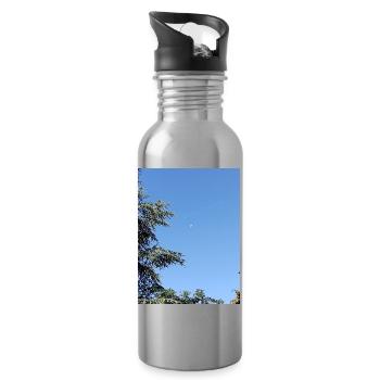 Morning moon and plane - Water bottle with straw - silver - Right