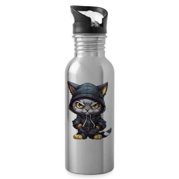 Cat Hip Hop Rap Rapper DJ Ghetto Crew Gangster - Water bottle with straw - silver - Right