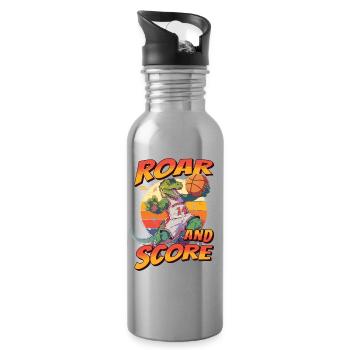 Basketball Dino T-Rex Player Sports Comic Cartoon - Water bottle with straw - silver - Right
