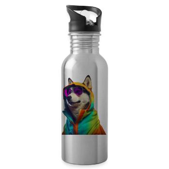 Husky avec lunettes de soleil Coloré Cool Huskies Chien - Gourde avec paille intégrée - argent clair - Droite