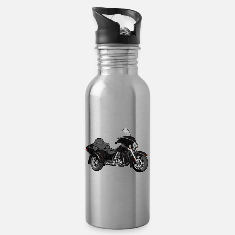 Trike Geschenke | Triker Motorrad Motorradfahrer - Trinkflasche mit integriertem Trinkhalm - Lightsilver