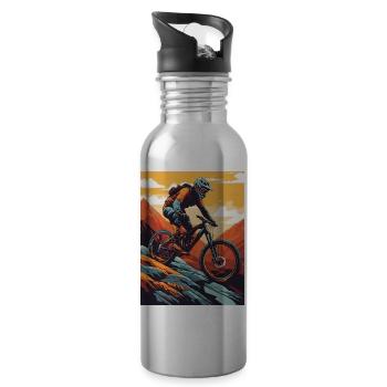 Délices de descente : aventure en vélo de montagne - Gourde avec paille intégrée - argent clair - Droite