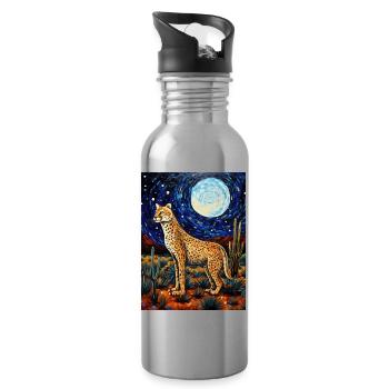Guépard, Van Gogh, Nuit Étoilée, Animal - Gourde avec paille intégrée - argent clair - Droite