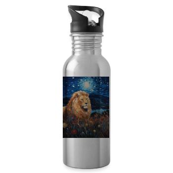 Lion, Van Gogh, Nuit Étoilée, Animal, Lions - Gourde avec paille intégrée - argent clair - Droite