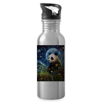 Panda Van Gogh Ciel étoilé Style - Gourde avec paille intégrée - argent clair - Droite