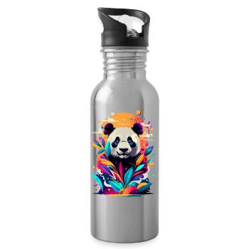 Panda Japon Asie - Panda Ours Coloré - Gourde avec paille intégrée - argent clair - Droite