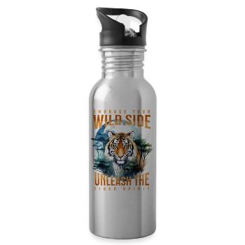 Tiger, Tiger Head, Big Cat, Predator, Strong, Power - Water bottle with straw - silver - Right