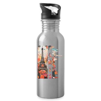 Paris Tour Eiffel France City Skyline Art - Gourde avec paille intégrée - argent clair - Droite